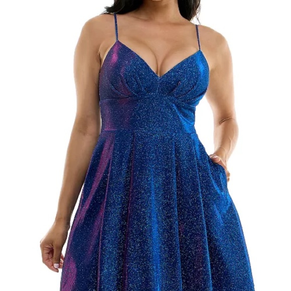 B Darlin - short homecoming dress - Elegant Blue Glitter Dress
